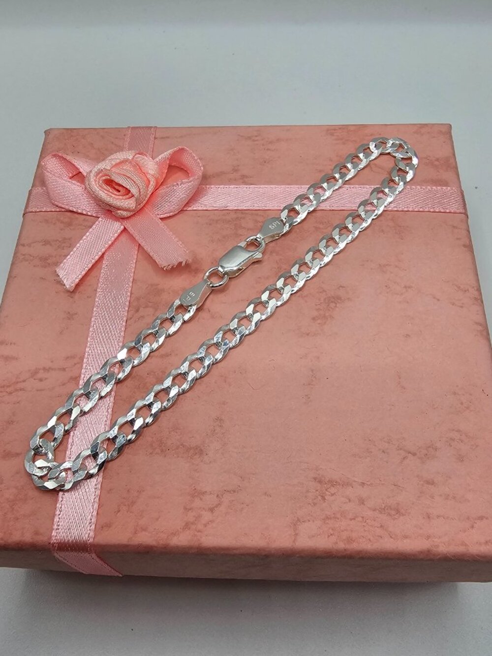 Sterling Silver 925 High Polished Super Flat Curb Bracelet 4.7mm 8 inches